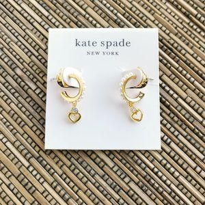 Kate Spade Shining Spade Pearl Huggie Earrings Gold
